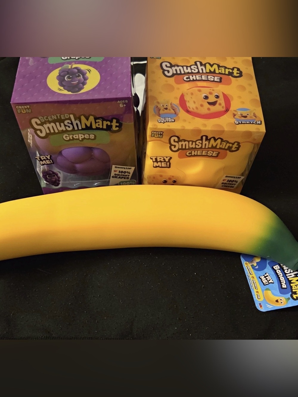 Crazy Fun SmushMart Squishy bundle Lot of 3 Grape Cheese Banana